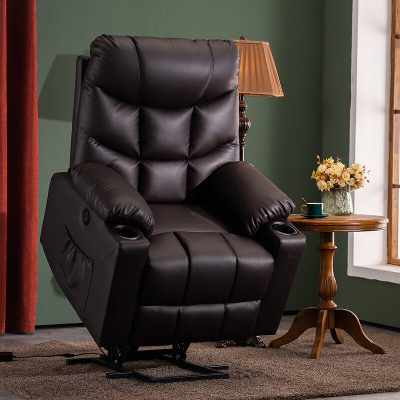 Ebern Designs Power Lift Electric Recliner Chair Pu Leather For Elderly Sleeper Heated Vibration